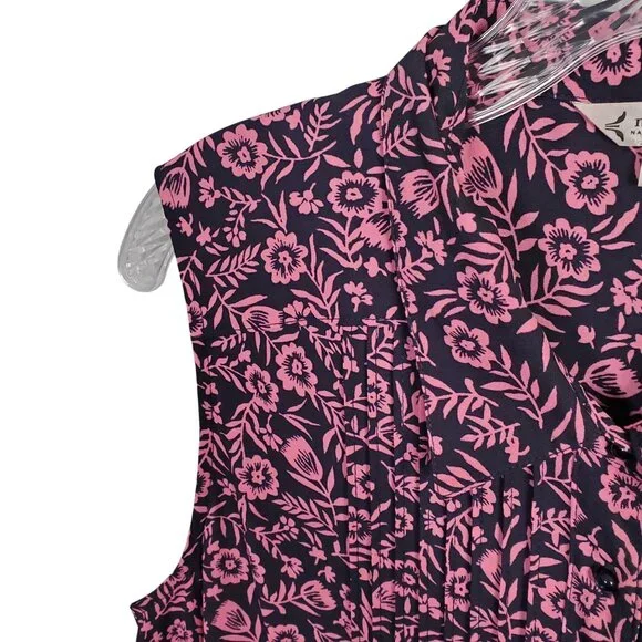 Nanette Lepore 12 Dress Floral Cottage Prairie Fit Flare Button Front Navy Pink - Picture 11 of 12